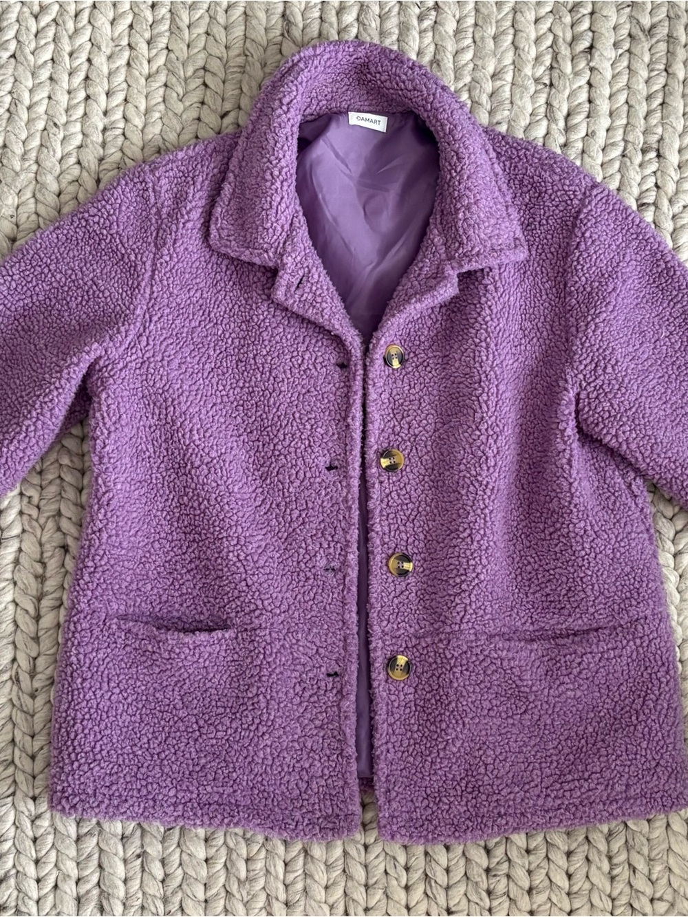 Pastel Lavender Sherpa Button-Front Coat